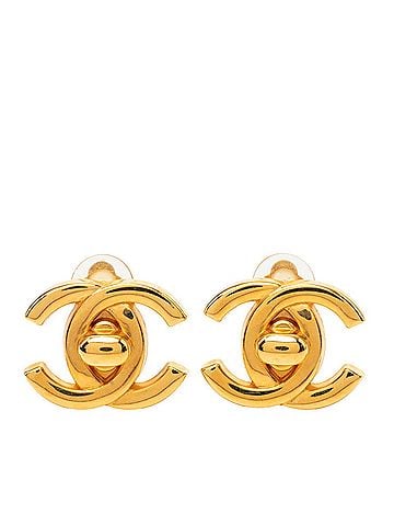 Chanel Chanel Vintage Coco Mark Turnlock Motif Earrings, Gold Plated, Women's CHANEL (view 1)