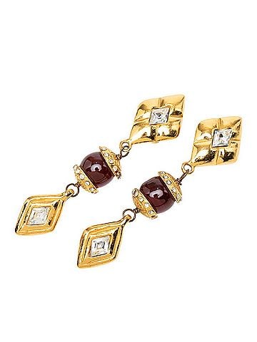 Chanel Chanel Earrings, Gold, Bordeaux Plated, Rhinestones, Women's CHANEL (view 1)