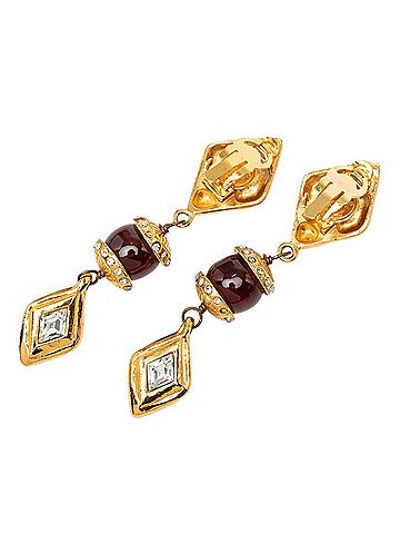 Chanel Chanel Earrings, Gold, Bordeaux Plated, Rhinestones, Women's CHANEL (view 2)