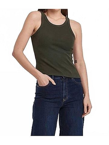 Dear John Tamia Cropped Racerback Tank Top in Deep Emerald (view 2)