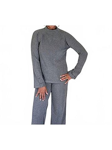 Bobi Raglan Mock Neck Top in Dark Grey (view 2)