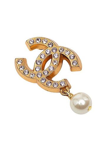 Chanel Chanel Coco Mark Brooch 02P Gold Rhinestone Plated GP Faux Pearl Women's CHANEL (view 1)