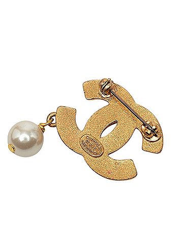 Chanel Chanel Coco Mark Brooch 02P Gold Rhinestone Plated GP Faux Pearl Women's CHANEL (view 2)