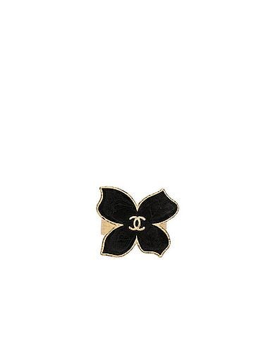 Chanel Chanel Coco Mark Flower Motif Ring, Gold and Black Plated, Women's, 02S. (view 1)