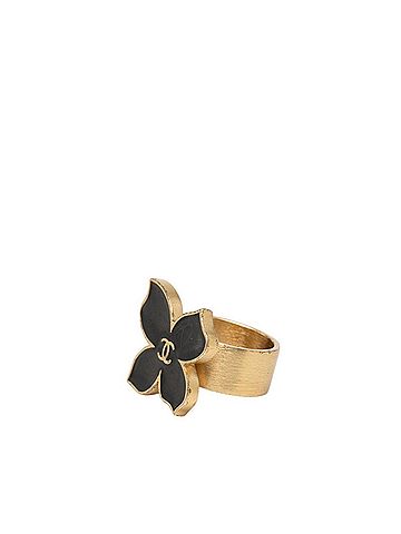 Chanel Chanel Coco Mark Flower Motif Ring, Gold and Black Plated, Women's, 02S. (view 2)