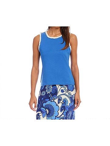 Karen Kane Edge Stitch Contrast Tank in Blue (view 2)