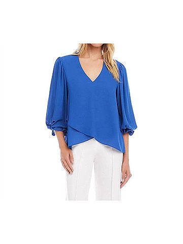 Karen Kane Layered Sleeve Asymmetric Top in French Blue (view 2)