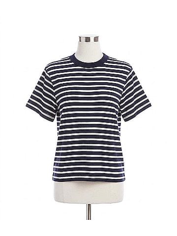 Karen Kane Stripe Short Sleeve Top in Navy With White (view 1)