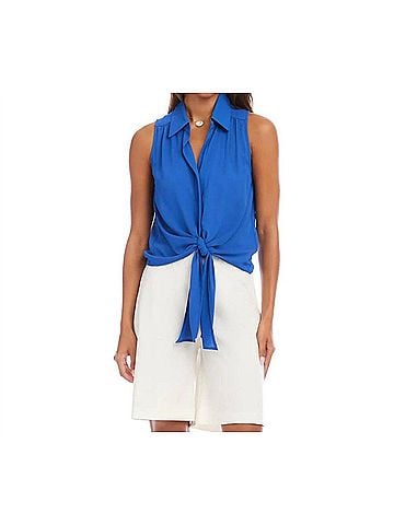 Karen Kane Sleeveless Tie-Front Top in French Blue (view 2)