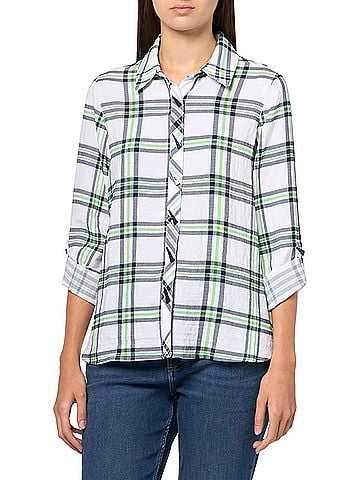 MULTIPLES Plaid Button Down Shirt in Green, Navy, White (view 2)