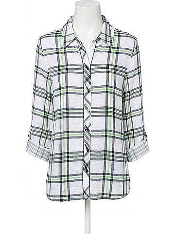 MULTIPLES Plaid Button Down Shirt in Green, Navy, White (view 1)