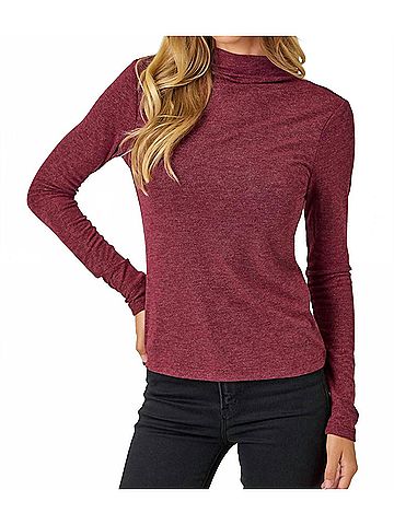 Mystree Knit Mock Neck Long Sleeve Top in Wine (view 2)