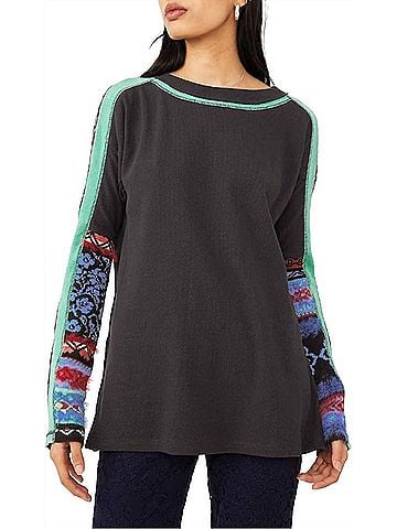 Free People On My Way Cuff T-Shirt in Washed Black (view 2)