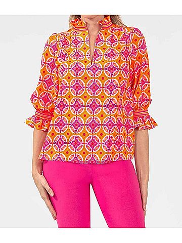 Gretchen Scott Designs Ruffleneck Tunic Top in Smell The Roses (view 2)