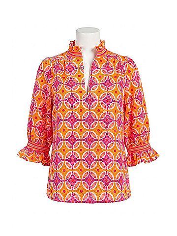 Gretchen Scott Designs Ruffleneck Tunic Top in Smell The Roses (view 1)