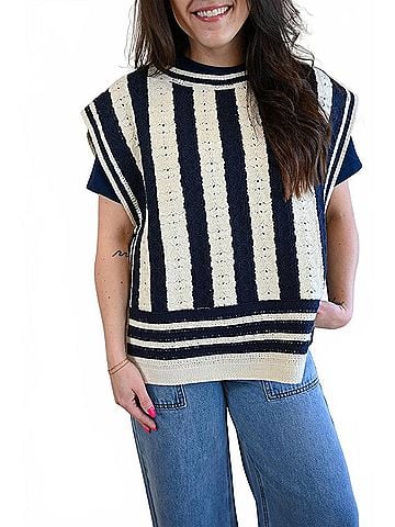 FRNCH Moss Street Stripe Side Tie Top in Blue (view 2)