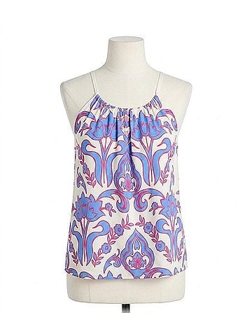 Karen Kane Paxton Print Shirred Tank Top in Cream/ Red/ Blue (view 1)