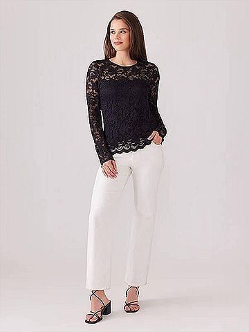 Karen Kane Salla Scalloped Hem Lace Top in Black (view 2)