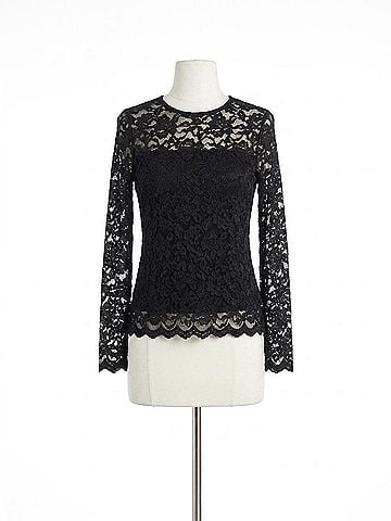 Karen Kane Salla Scalloped Hem Lace Top in Black (view 1)