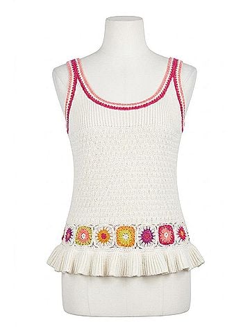 Tribal Sasi Scoop Neck Crochet Detail Sweater Tank in White (view 1)