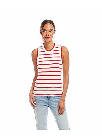 Karen Kane Sheila Stripe Ribbed Tank Top in Red And White (view 2)