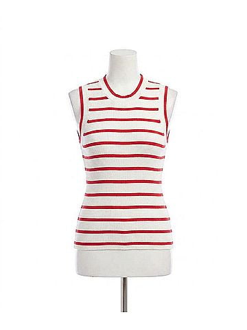 Karen Kane Sheila Stripe Ribbed Tank Top in Red And White (view 1)
