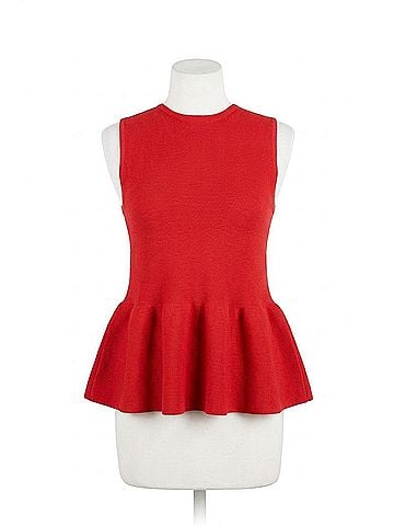 Entro Crewneck Sleeveless Peplum Top in Red (view 1)
