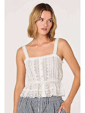 Astr Saanvi Eyelet Lace Peplum Top in White (view 2)