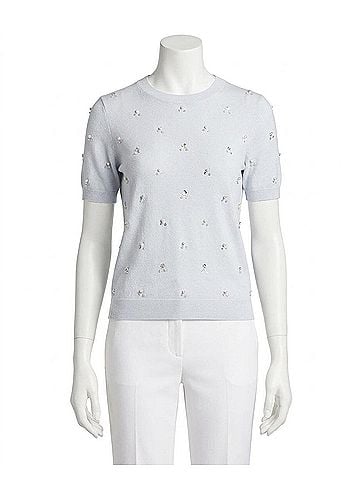 Milly Rosalyn Rhinestone Crew Neck Top in Light Blue Melange (view 1)