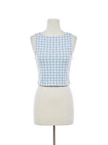 Astr Gingham Sleeveless Shirt in Blue (view 1)