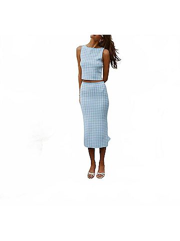 Astr Gingham Sleeveless Shirt in Blue (view 2)