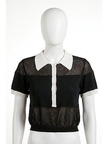 Elan Semi Sheer Colorblock Top in Black (view 1)