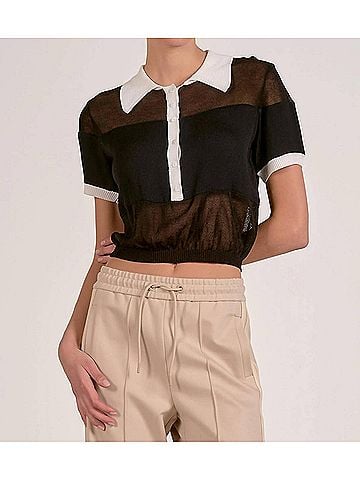 Elan Semi Sheer Colorblock Top in Black (view 2)