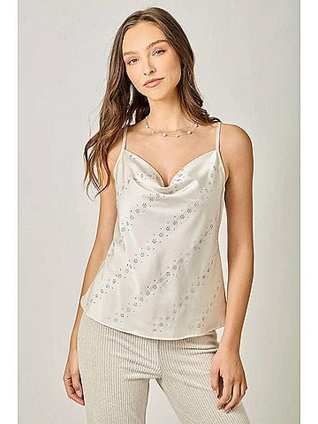 Mystree Embellished Cowl Neck Cami Top in Ivory (view 2)