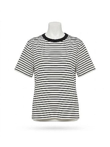 Karen Kane Stripe Short Sleeve Top in Ivory With Black (view 1)