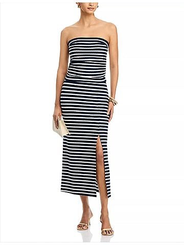 Ramy Brook Raya Textured Tube Top in Navy Stripe (view 2)