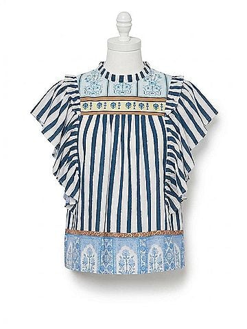 TCEC Sorrento Stripe Ruffle Top in Navy (view 1)