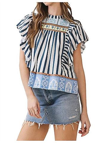 TCEC Sorrento Stripe Ruffle Top in Navy (view 2)