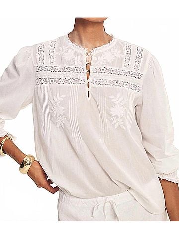 Velvet by Graham & Spencer Cotton Lace Byrdie Top in White (view 2)