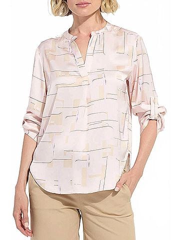 Lyssé Ashanti Roll Tab Printed Shirt in Barely Geo (view 2)