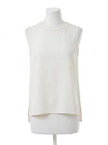 Lyssé Kavita Crew Neck Contrast Stitching Shell Top in Chalk (view 1)