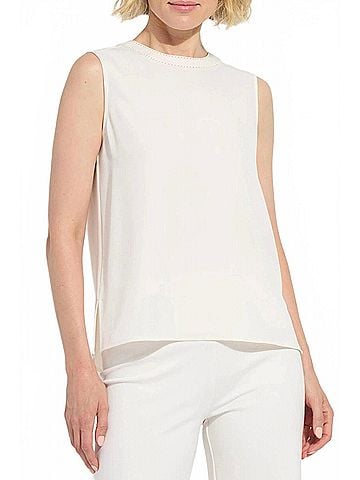 Lyssé Kavita Crew Neck Contrast Stitching Shell Top in Chalk (view 2)