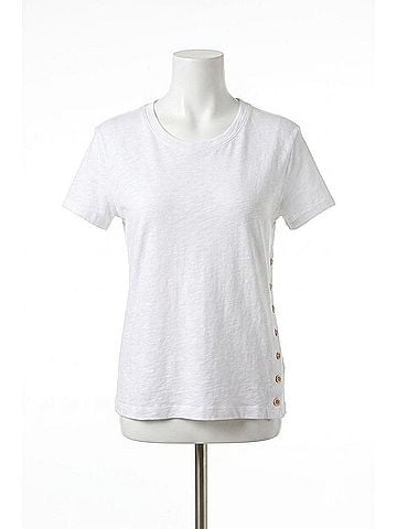 Elliott Lauren Upper Deck Asymmetrical Button Detail Tee in White (view 1)