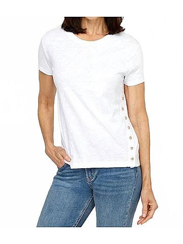 Elliott Lauren Upper Deck Asymmetrical Button Detail Tee in White (view 2)