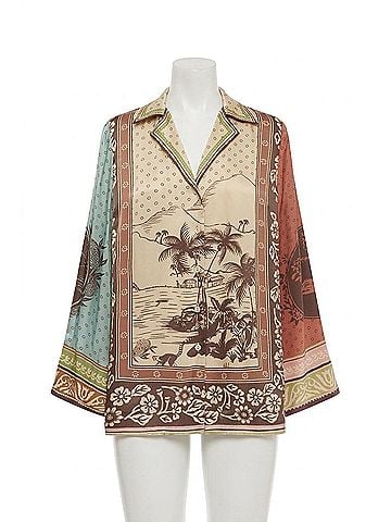 ALEMAIS Alberta Wide Long Sleeve Silk Shirt in Multi (view 1)