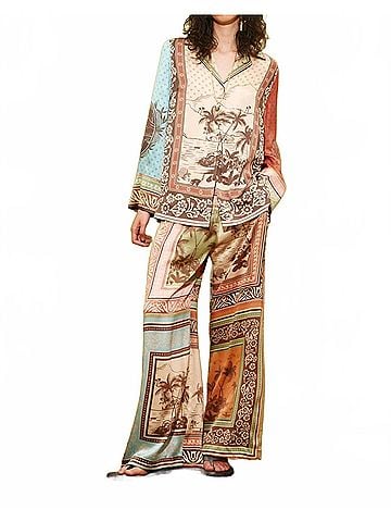 ALEMAIS Alberta Wide Long Sleeve Silk Shirt in Multi (view 2)