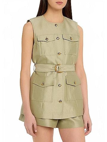 Zimmermann Luna Wool Silk Utility Vest Top in Palm (view 2)