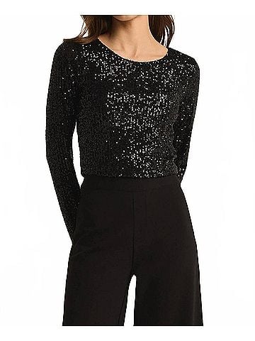 Z Supply Sequin Long Sleeve Top in Black (view 2)