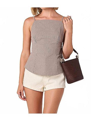Astr Nora Open Back Top in Brown Gingham (view 2)