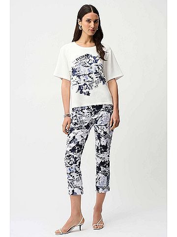 Joseph Ribkoff Front Print Straight T-Shirt With Rhinestones in White (view 2)